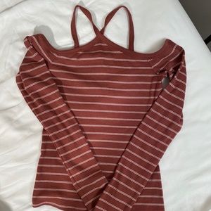 Long Sleeve Open Shoulder Striped Aero Top